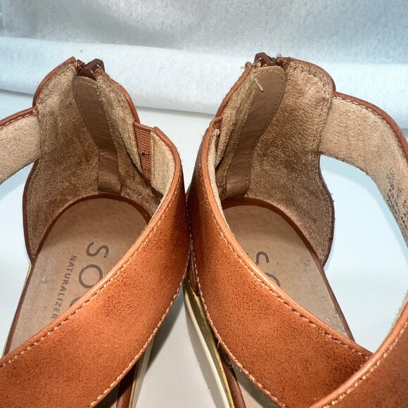 Soul Naturalizer Brown Sandal Wedges White Sole w/ Cork Womens Size 10W - Picture 8 of 15